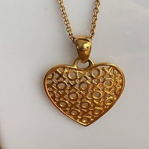 Anne Klein Goldtone Filigree Heart Necklace Long Chain EUC